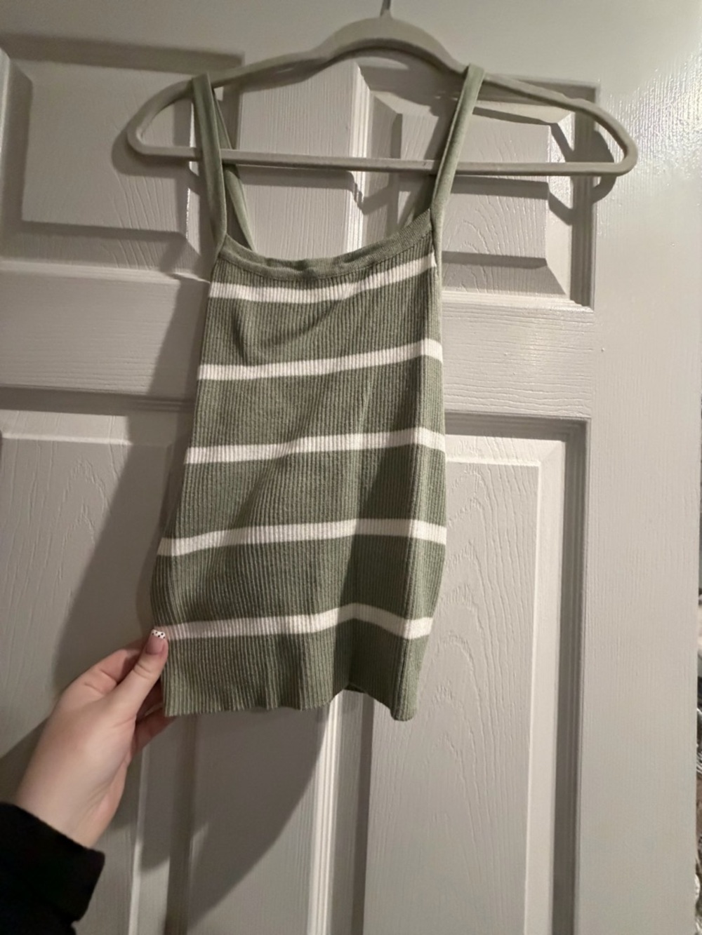 Striped Olive Green Knit Tank Top - Women's